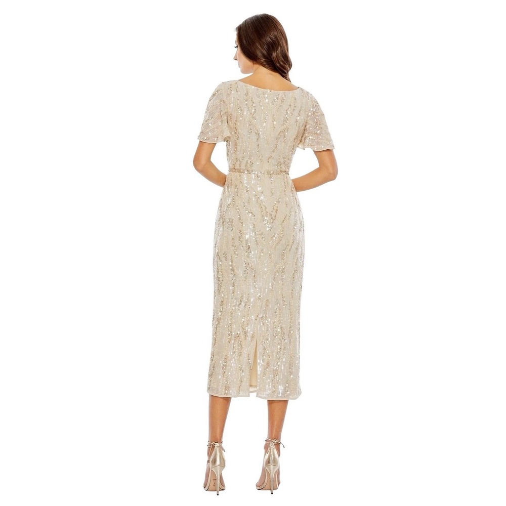 Mac Duggal 93591 Oyster‎ Sequin Flutter Sleeve Midi Dress Size 16 $498 - Picture 3 of 8